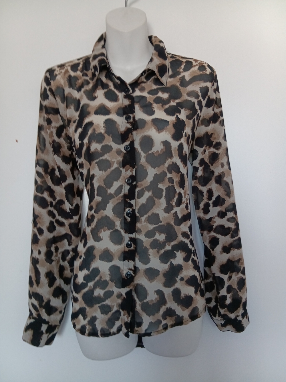 edge Leopard Print Long-Sleeve Button Down Shirt - Beige Black